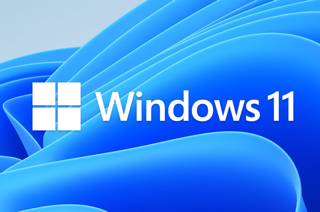 Uradni logotip operacijskega sistema Windows 11 z modrim ozadjem.