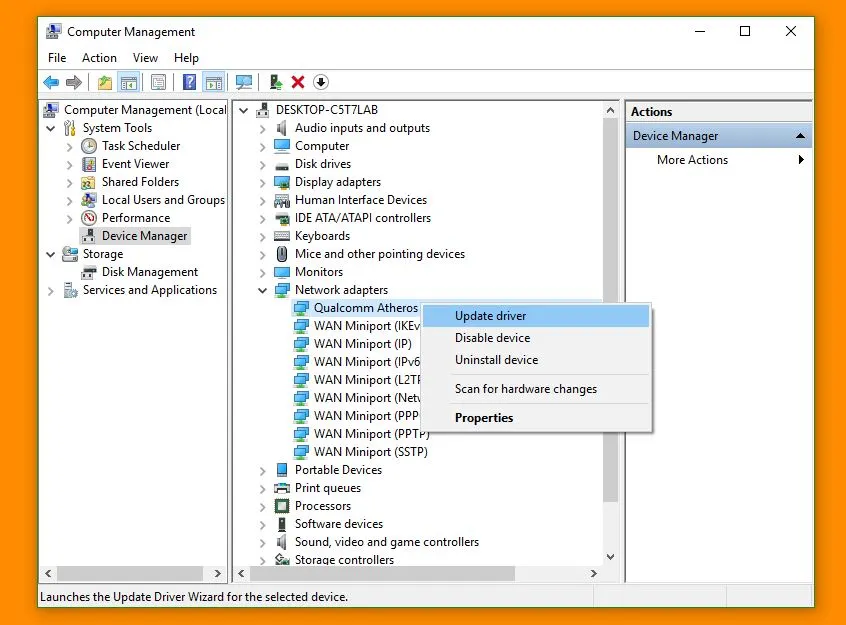 Posodabljanje gonilnikov v Upravitelju naprav sistema Windows.